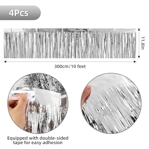 Silver Foil Fringe Garland Streamers for Party Decorations - 4 Pack