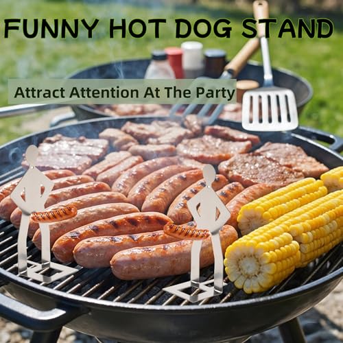 Zorythm 4-Piece Funny Hot Dog Holder and Sausage Stand - Portable Stainless Steel Grill Rack for Camping and Barbecue
