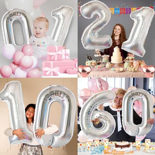 40 Inch Giant Silver Number 0 Foil Balloon Birthday Party Decoration