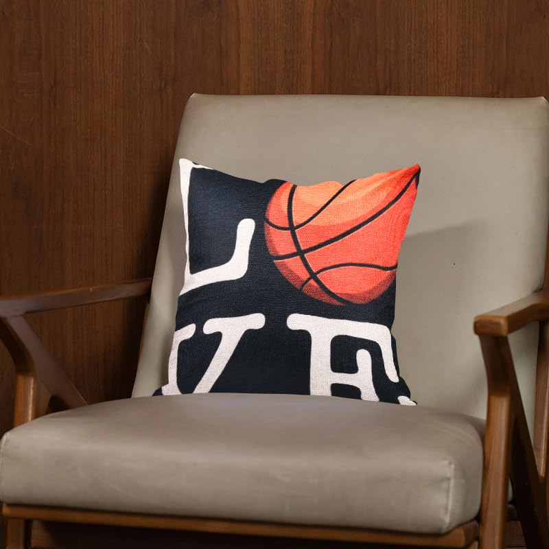 Basketball Throw Pillow Cover 18x18 Black Decorative Case