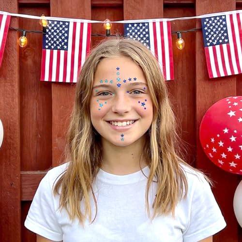 SARATA 4th of July Star Face Gems - Self-Adhesive Rhinestone Stickers 6 Sheets