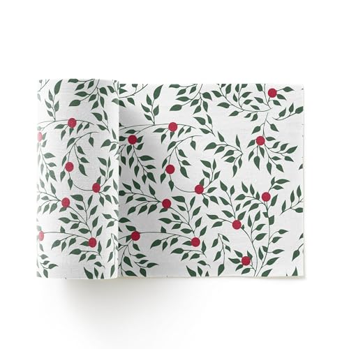 Leaves Pattern Cotton Cocktail Napkins - Xmas Holiday Party Set, 50 Pack