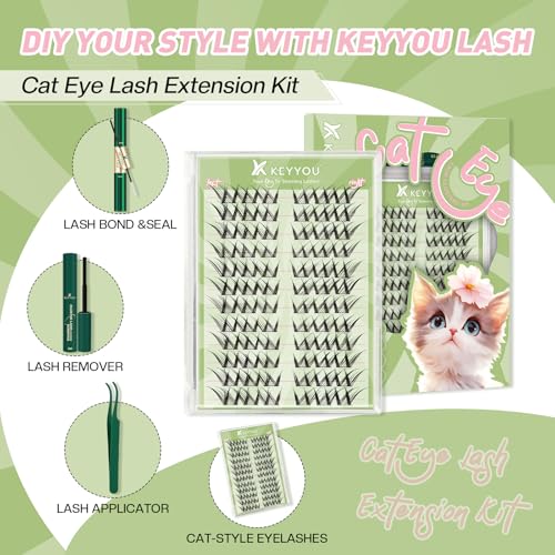 KEYYOU DIY Lash Clusters Kit - Anime Cat Eye Wispy Eyelash Extensions