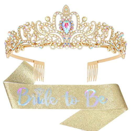 Bride To Be Sash & Gold Crown Tiara Set - Bachelorette Party Favors