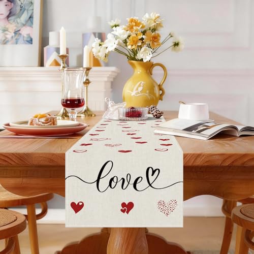 Valentine Table Runner 13x36 Inch Heart Dining Decor Polyester