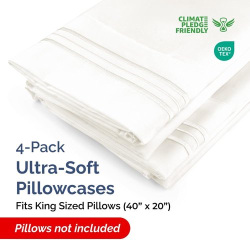 King Pillow Cases by [Brand Name] - Ultra Soft Hotel Quality Covers | Cozy, Wrinkle-Free & Fade Resistant - 4 Piece Set in Antique White