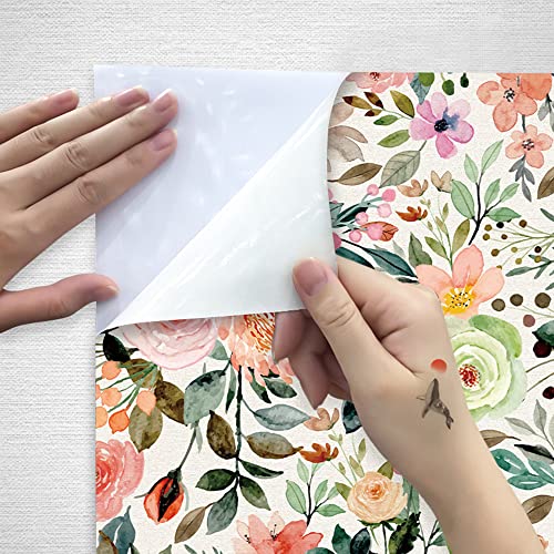 Qoubao Floral Peel and Stick Contact Paper, Self-Adhesive Shelf Liner 17.7x117