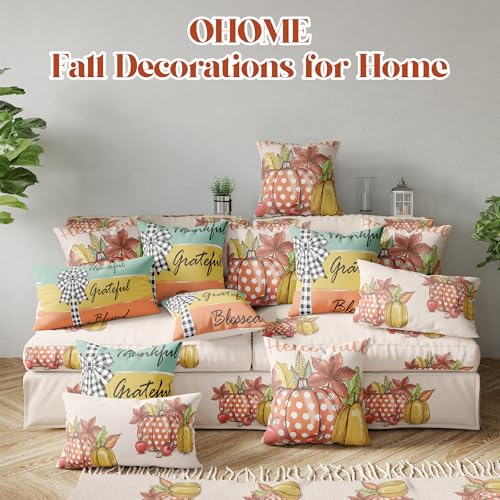 OHOME Fall Orange Pillow Covers 18x18 Inch - Thanksgiving Decor for Couch & Home