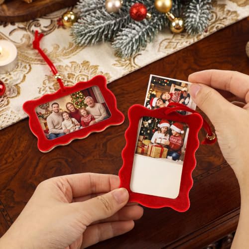 Pinkunn 10-Pack Red Scalloped Velvet Christmas Photo Frame Ornaments - Holiday Decor