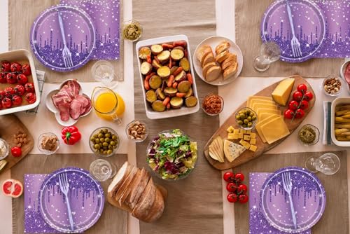 Purple Glitter Party Tableware Set - 72 Pcs for 24 Guests