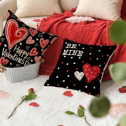 Red Heart Throw Pillow Covers for Valentine's Day - Set of 4