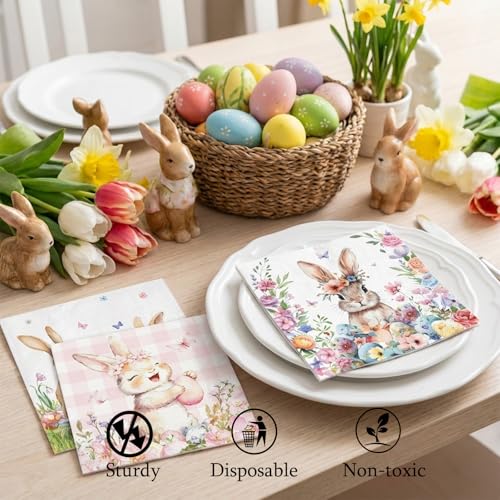 60 Count Easter Napkins - Floral Disposable Table Decor for Spring Celebrations