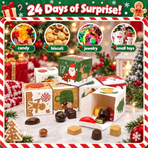 LIHAO Christmas Advent Calendar Boxes - 24 Fillable Countdown Gift Sets, Design 2