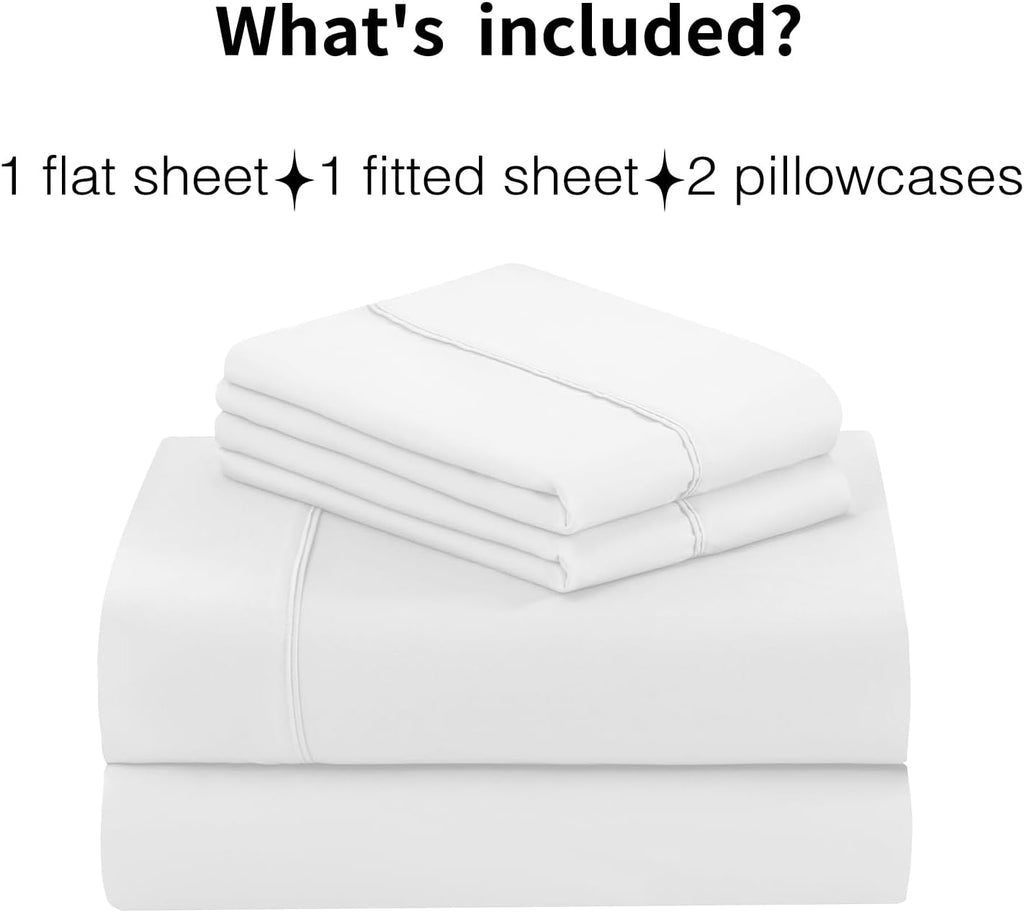 Skiennix Full Sheet Set - 4 Piece Soft Microfiber Bed Sheets, Deep Pocket, Hotel Luxury | White