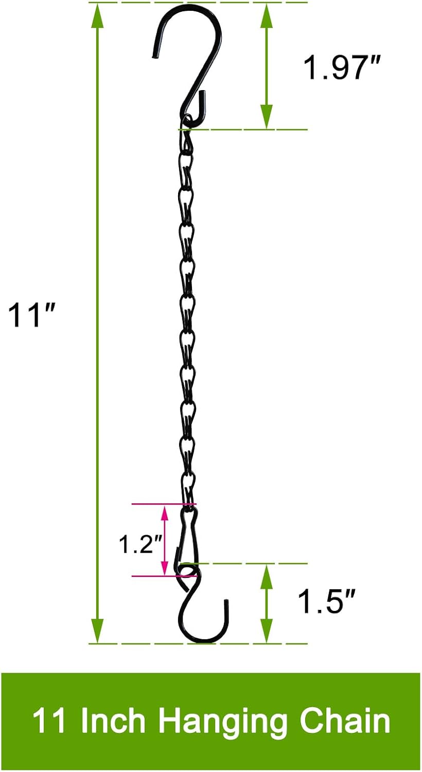 Skiennix Hanging Plant Chain - 11 Inch Black Basket Hooks for Bird Feeders & Wind Chimes | 6 Pack