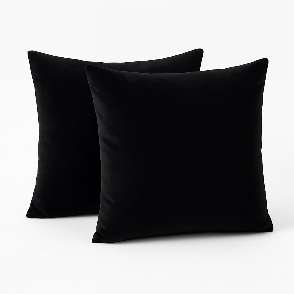 Set of 2 Black Velvet Throw Pillow Covers 18 x 18 Inch - Soft Decorative Cushion Covers for Sofa, Couch, Bed - Square Pillowcases with Hidden Zipper