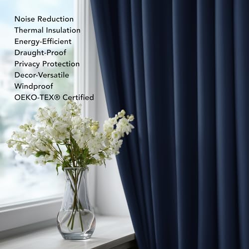Deconovo Navy Blue Blackout Curtains 80 x 84 Inches, 1 Panel for Bedroom & Living Room