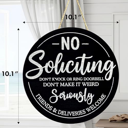 No Soliciting Door Sign - 10-Inch Round Rustic Wood Hanging Sign