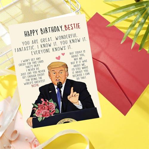 Funny Trump Birthday Card for Bestie - Novelty Bday Greeting Card