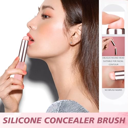 JAMVOLO 2Pcs Silicone Lip Brush with Dust Cap - Pink Lip Gloss & Concealer Applicator