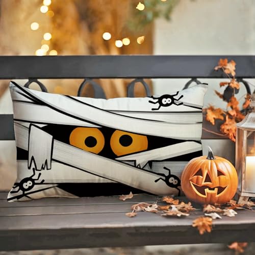 Fahrendom Halloween Mummy Throw Pillow Cover 12x20 Inch Spooky Decor