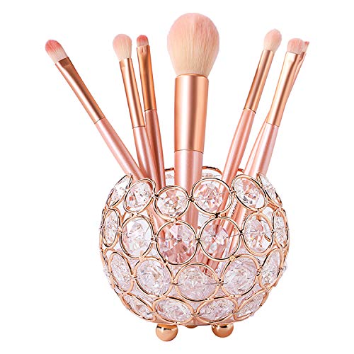 Gold Spherical Crystal Makeup Brush Holder Organizer