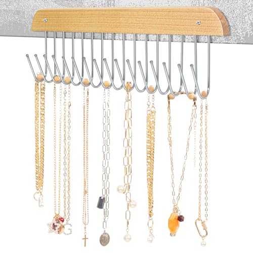 Wall-Mounted Jewelry Organizer with 16 Hooks - Necklace Holder