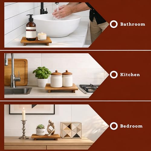 ORNAROVI Brown Wooden Bathroom Pedestal Stand - Small Farmhouse Soap Tray