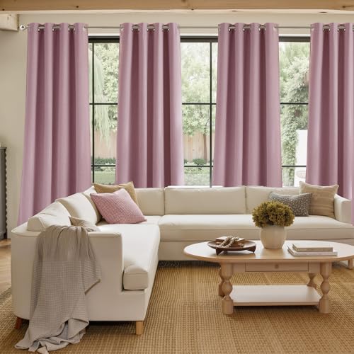 NICETOWN Faux Linen Pink Blackout Curtains 42"W x 63"L - 2 Panels