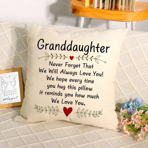 Granddaughter Gift Linen Throw Pillow Cover 18x18 Inch - Sentimental Decor