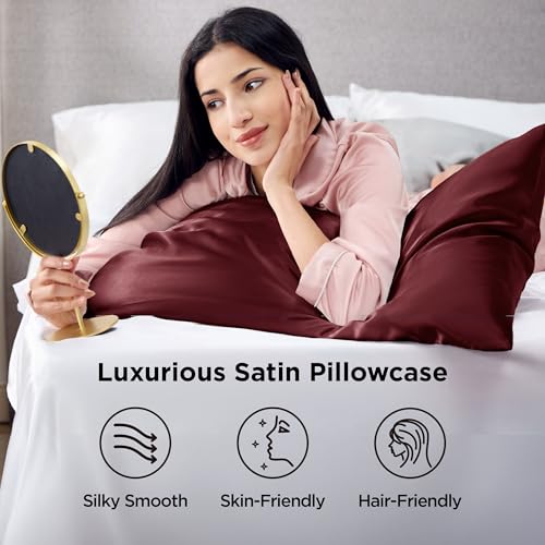 Bedsure King Satin Pillowcases Set of 2 - Silky Burgundy (20" x 36")