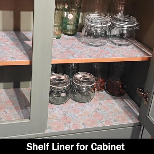 Amiitay Non-Slip Shelf Liner - 12" x 118" Pink Peony Floral Kitchen Liner