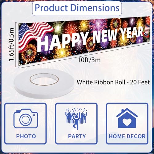 Happy New Year 2026 Door Cover Banner - 10x1.65ft Outdoor Decoration