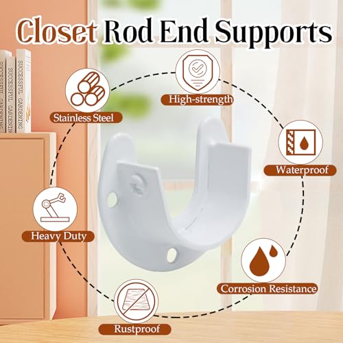 Biaungdo 1-1/4 Inch Heavy Duty Closet Rod End Supports - 2 Pack, White