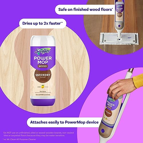 Swiffer PowerMop Wood Floor Cleaning Solution, QuickDry Refill, Lemon, 50.7 oz