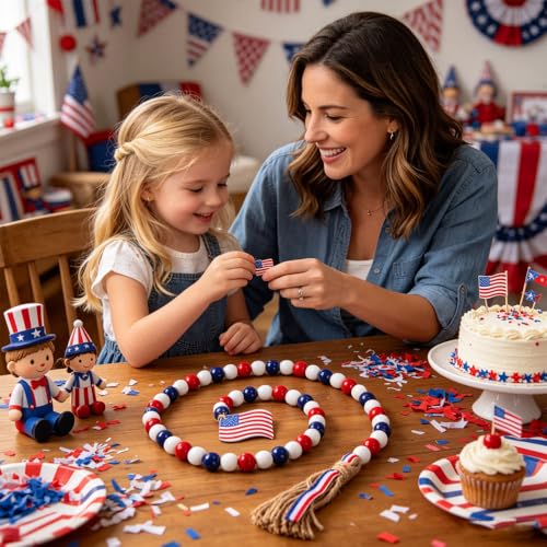 4th of July Wooden Bead Garland with Tassels - Patriotic Decor