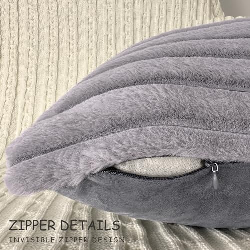 Bunliuys 18x18 Faux Fur & Velvet Throw Pillow Covers, Grey (Set of 2)