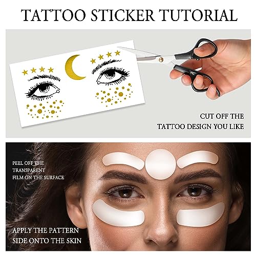 Gold Metallic Temporary Face Tattoos Celestial Sun Star Faux Freckles