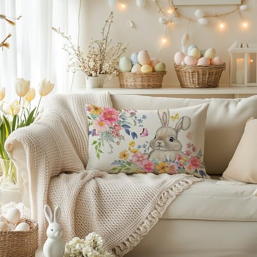 Easter Bunny Decorative Pillow Cover 12x20 Inch - Holiday Decor