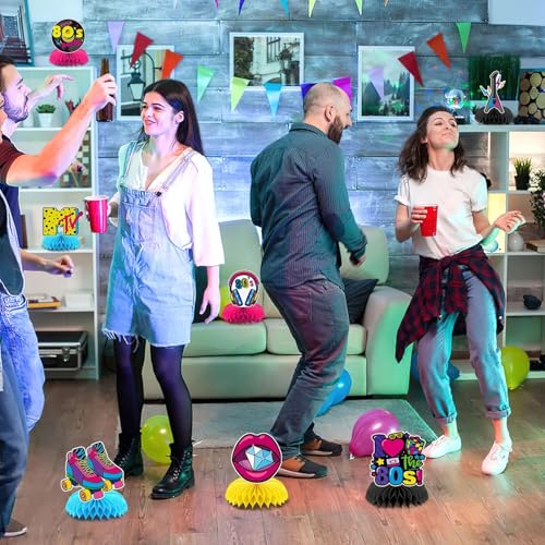 80s Retro Style Honeycomb Table Centerpieces - 10 Pcs Party Decorations