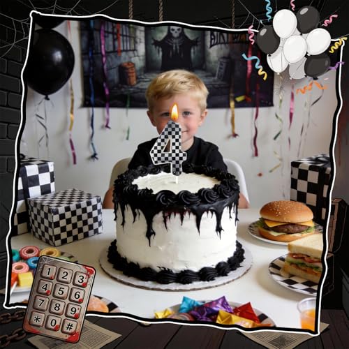 Checkered Number 4 Birthday Candle for Cake Decoration