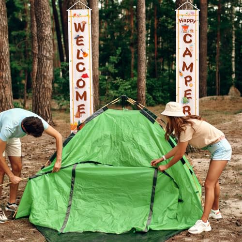 Camping Theme Party Banners - 2 Pack Welcome Happy Camper Signs