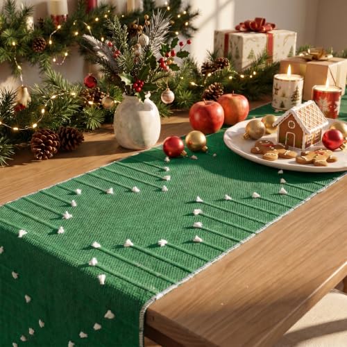 Green Farmhouse Rustic Cotton Woven Table Runner 12x36 Inch for Holiday & Dinner Decor - Variation of THIS listing: Green 1