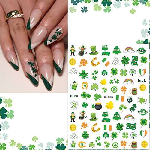 St. Patrick's Day Nail Stickers 3D Shamrock Green Clover Decals, 5 Sheets