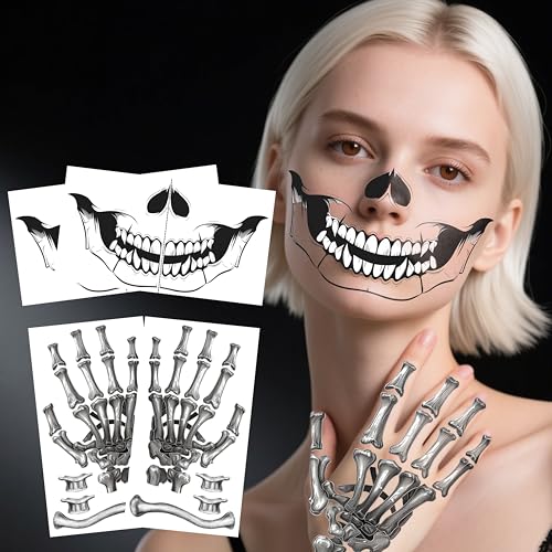 Halloween Temporary Face Tattoos - Waterproof Skeleton Zombie Makeup Stickers