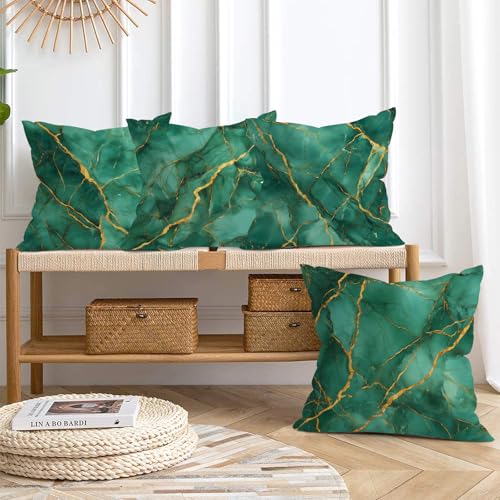 Green Gold Marble Velvet Throw Pillow Covers 20x20 Set of 4