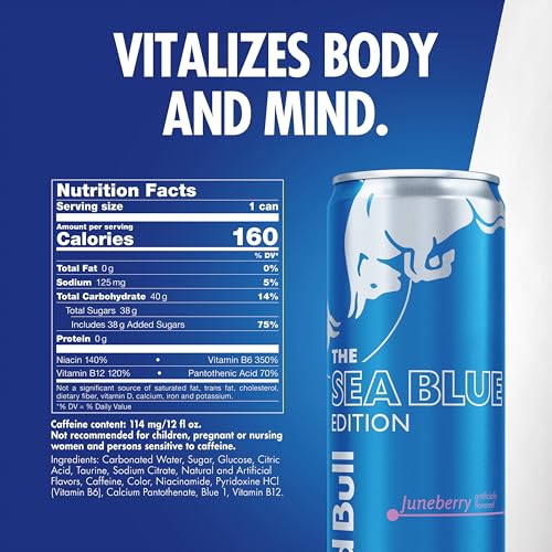 Red Bull Sea Blue Edition Energy Drink Juneberry Flavor 24 Pack - 12 Fl Oz Cans