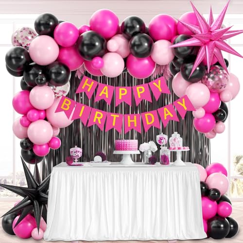Pink and Black Birthday Decorations Party Pack with Balloons & Foil Balloons