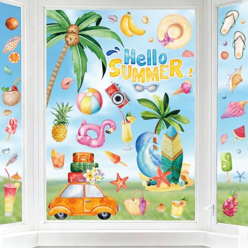 Hianjoo Summer Window Clings - 4 Large Double-Sided Tropical Stickers
