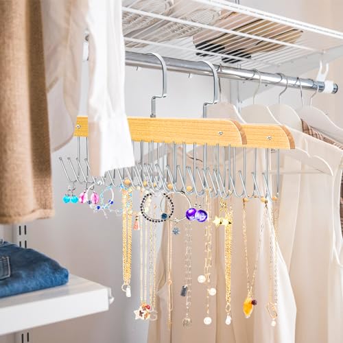 Wall-Mounted Jewelry Organizer with 16 Hooks - Necklace Holder